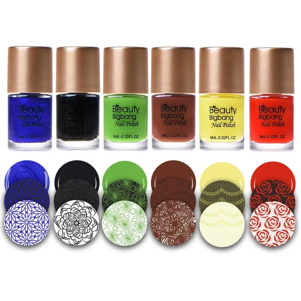 

6bottles/set BeautyBigBang 9ml Nail Stamping Polish Set Blue Printing Varnish Lacquer For Nail Art Template Mold Nail Polish Set