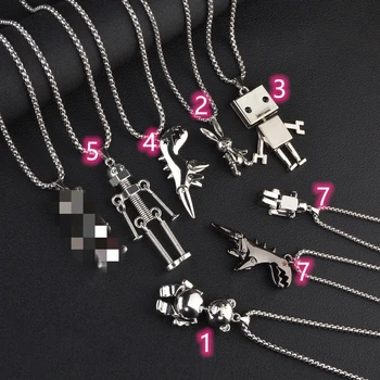 

Hiphop Titainum Steel Robot Bear 70cm Charm Necklace for Men Women No Zircon Stainless Steel Punk Cool Jewelry