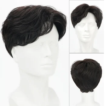 

Short Striaght Full Synthetic Wig for Men Male Hair Fleeciness Realistic Wigs natural black dark brown
