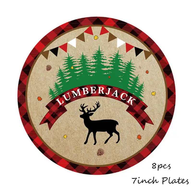 Omilut Lumberjack Birthday Party Disposable Tableware Set Lumberjack Bear Disposable Plates/Cups/Napkins Lumberjack Supplies - Color: 8pcs 7inch plates