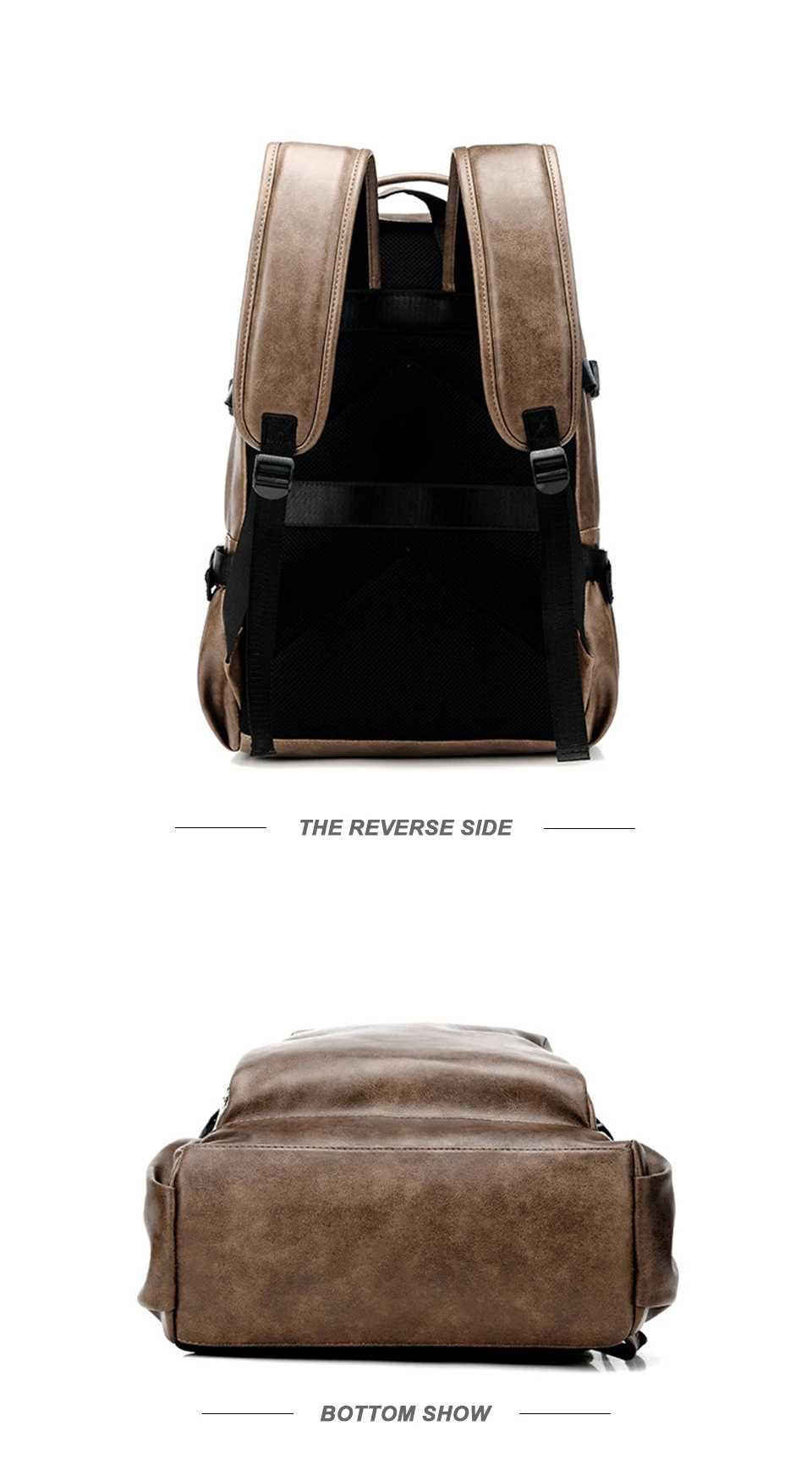 PU Leather Backpack USB Charger Men Bag Male Back Pack School Student Waterproof Laptop Bags Notebook Man 15.6 for Teenager Boys (11)