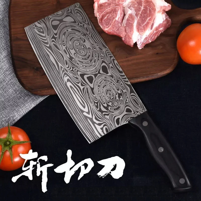 Красивые кухонные ножи 8Cr1 4mov китайский Мясницкий лазер дамасский узор для