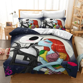 

Disney Animated Character The Nightmare Before Christmas Kids Room 3d Quilt Pillowcase Washable Single Double Bedding Set