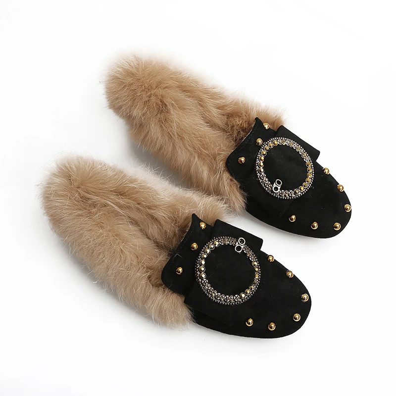 

Fur Shoes Women Winter Plus Velvet Warm Women Slippers Flat Shoes Comfort Outdoor Muller Shoes Big Size 35-41 Flat Cool Shoes
