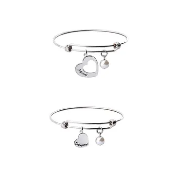 

2PCS Adjustable Heart Shape Pendants Wristbands Creative Stainless Steel Bracelets Delicate Bangles Accessaries DIY Jewelry