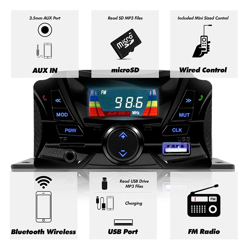 3 дюйма мотоциклетные Водонепроницаемый Bluetooth колонки 4 канальный усилитель Mp3