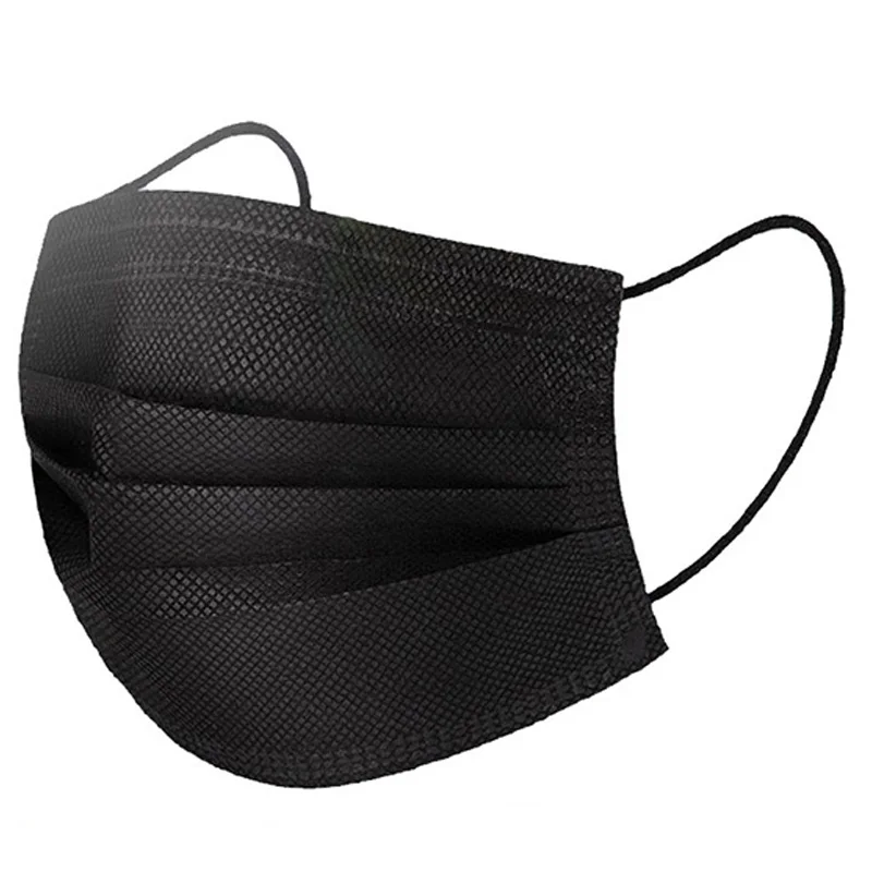 

20 Pcs Disposable Black Mouth Mask 3 Layers Durable Masks Non Woven Fabric Anti-Dust Anti Pollution Earloops Masks