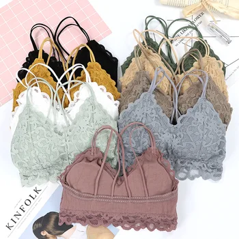

Women Push Up Bra New Seamless Sexy Lace Wrapped Chest No Steel Ring Cross Back Bralette