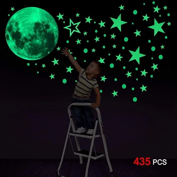 

435Pcs 1 Set 30cm Moon,Stars,Dots,Luminous Wall Decal Kids Bedroom Ceiling Decor Stairs Fluorescent Mural Stickers