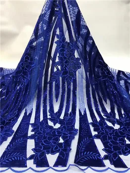 

African Lace Fabric 2019 High Quality blue French Velvet Lace Fabric With sequins Lace Fabric For nigeria Wedding