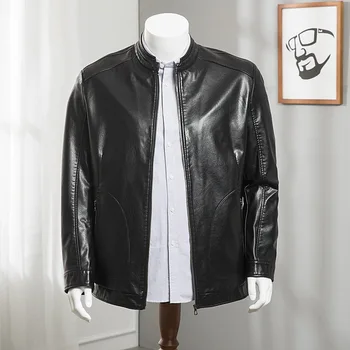 

Autumn Style Male Big Size Locomotive Leather Tide Fat Man Clothing Loose Leather Jacket Spuer Fat Man Coat Plus Fat plus