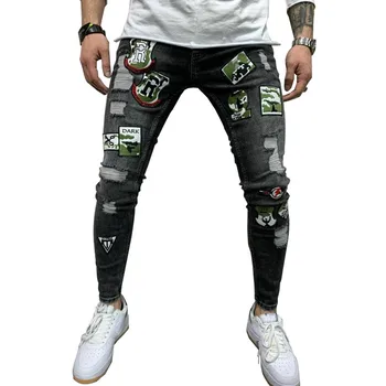 

MORUANCLE Mens Destroyed Jeans With Patches Hi Street Ripped Denim Trousers Fashion Streetwear Distressed Jean Pants Stretch