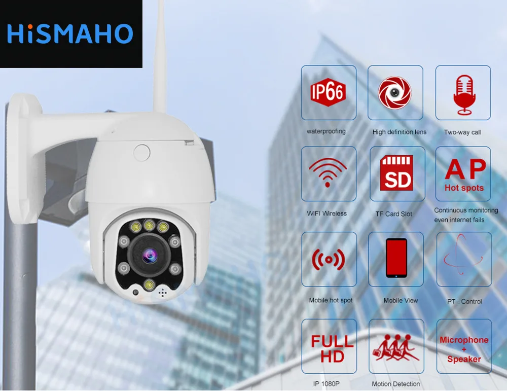 HISMAHO wifi камера 1080P HD наружная скоростная купольная ip-камера PTZ двухсторонняя аудио домашняя CCTV камера видеонаблюдения Onvif P2P CamHi APP
