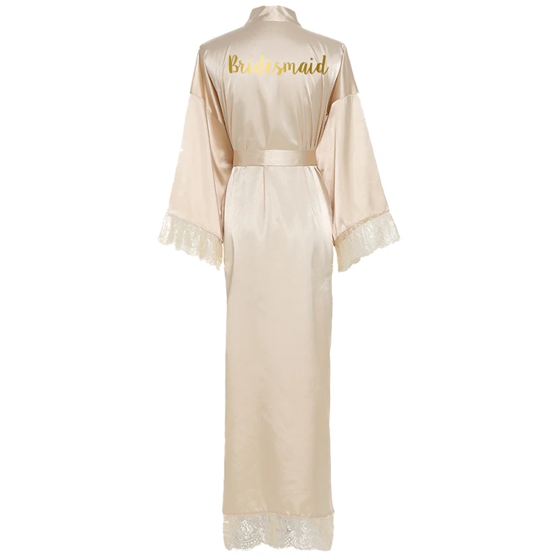 Champagne bridesmaid YUXINBRIDAL New Silk Satin Lace Robes White Bridesmaid Bride Robes Bridesmaid Robes Wedding Long Robe Bathrobe - Цвет: Champagne bridesmaid