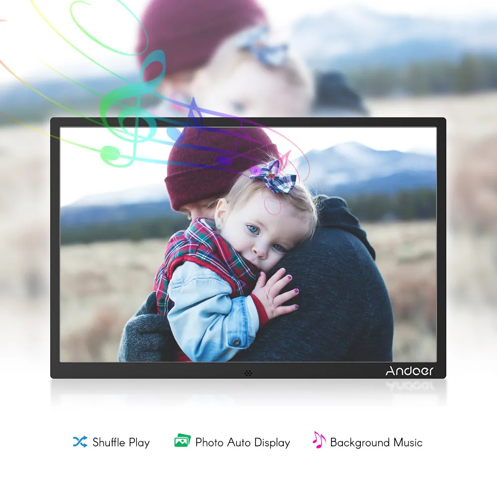 Andoer 15.4" LED Digital Photo Frame 1280* 800 1080P Video Random Play Aluminum Alloy w/Remote Control Christmas Birthday Gift