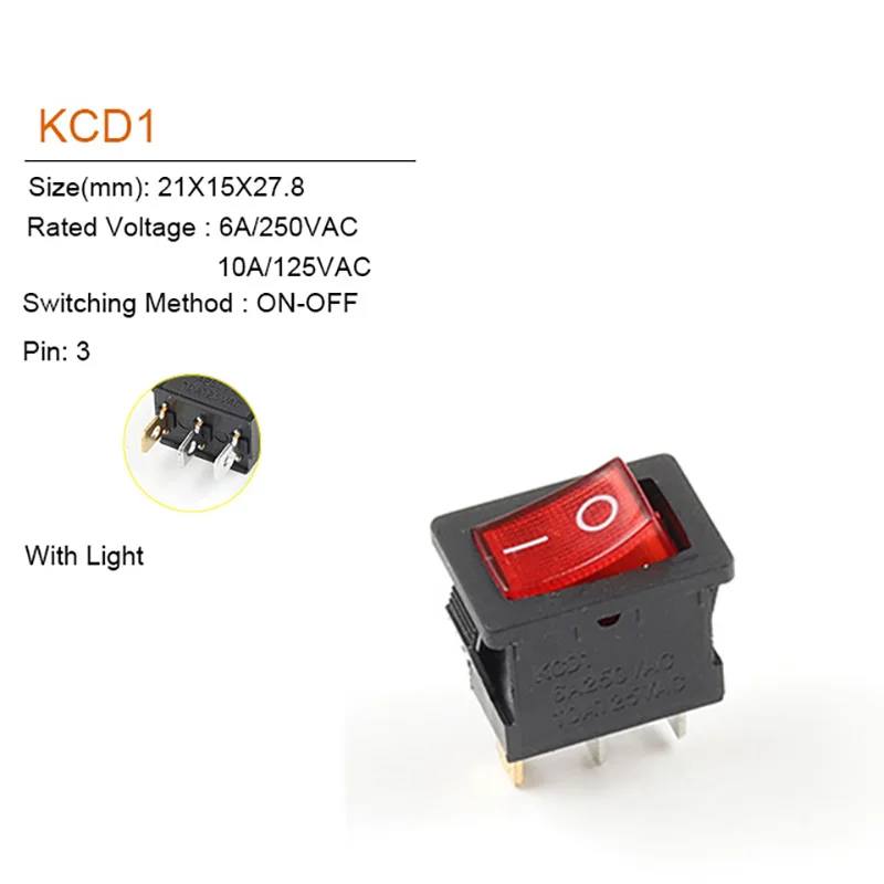5/10PCS 21X15mm 3Pin Boat Car Rocker Switch  6A/250VAC 10A/125VAC Electrical equipment With Light Power Switch