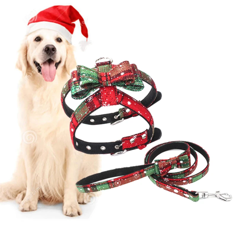 

Christmas Style Dog Harness Collar Leash Quick Release Supplies Accessories Dog Harness High Quality Microfiber Leather Material
