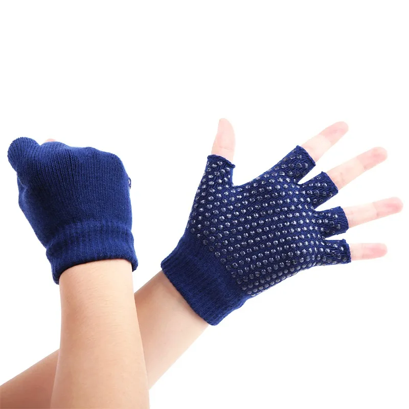 1 пара Женские перчатки для пилатеса, занятий йогой, занятий фитнесом, хлопковые перчатки без пальцев, Нескользящие дышащие перчатки спортивные - Цвет: Синий