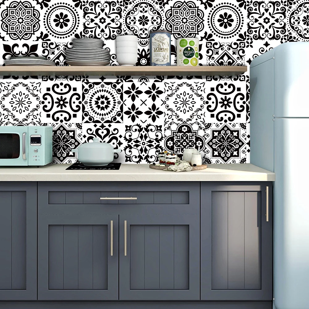 Wall Stickers Self Adhesive Wall Stickers Vinyl Stickers Vinyl Wall Stickers Self Adhesive Stickers Tiles Sticker Transfers 16pcs/set Black & White Tiles Sticker Kitchen Backsplash Wardrobe Bathroom Waterproof Peel & Stick Bright Film Art Wall Decals