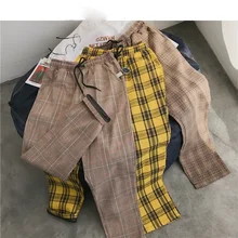

Streetwear Black Plaid Pants Men Joggers 2021 Mens Straight Harem Pants Men Korean Hip Hop Trousers Plus Size