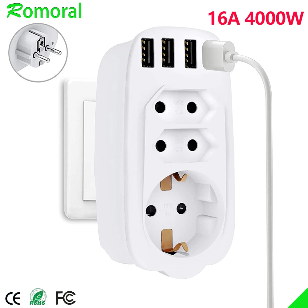 16A EU Plug Wall Socket With USB 7 in 1 Strip Outlet plug adapter 3AC 4USB Charger For Phone Ipad |