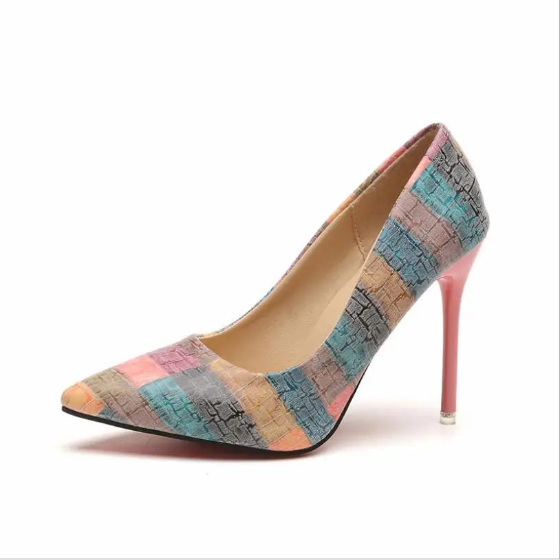 

Europe and the United States 2019 spring and autumn new women's shoes with pointed pointed lattice large size high heels