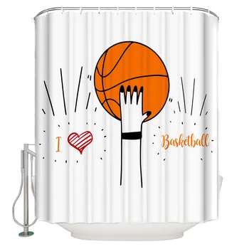 

WARMTOUR Shower Curtain Shooting Basketball Illustration Bath Curtains Bathroom Decor with Hooks