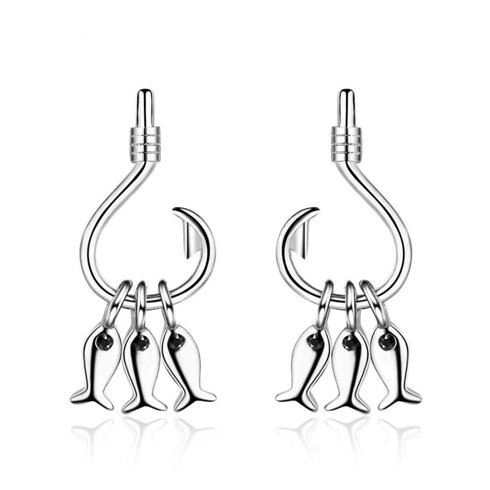 

100% 925 Sterling Silver Originality Fish Hook Ladies Stud Earrings Promotion Christmas Gift Women Never Fade Drop Shipping Girl