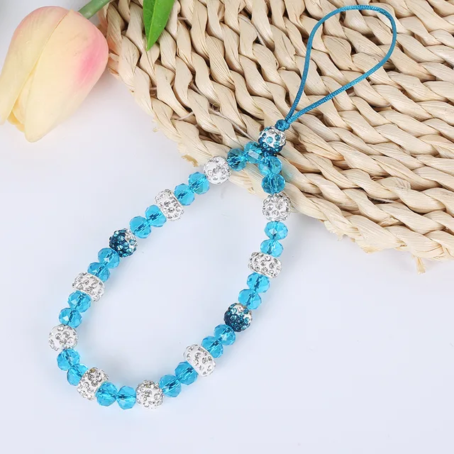 Shellnail Mobile Phone Lanyard Short Hand Strap for Key USB Diamond Bracelet Phone Case Flower Pendant DIY Tassel Phone Straps blue-no