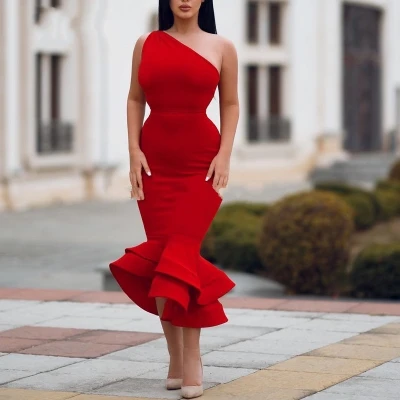 

Sexy One Shoulder Mermaid Dark Red Cocktail Dress for Wedding Party Evening Graduation Homecoming robe de soiree vestidos coctel 2019