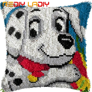 

Latch Hook Kits Make Your Own Cushion White Puppy Acrylic Yarn Crochet Pillow Case Pre-Printed Canvas Latch Hook Cushion Cover