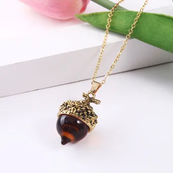 

10PCS/Lot Vintage Water Drop Glass Acorn Oak Pendant Necklaces for Women Men Suspension Bead Chain Jewelry Mini Gifts Hot