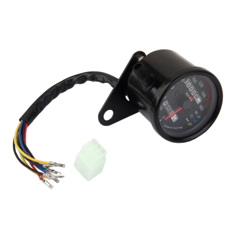 Motorcycle Odometer Gauge Dual Speed Meter with LED Backlight Signal indicator Blue--Headlight Indicator Gauges Black