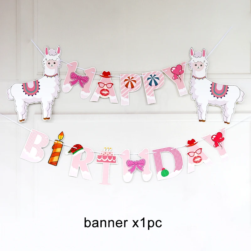 banner B x1pc Лама Альпака бумажные тарелки для вечеринки салфетки для стаканчиков одноразовая соломка принадлежности День Рождения украшения Дети Кекс обертки Топпер - Цвет: banner B x1pc