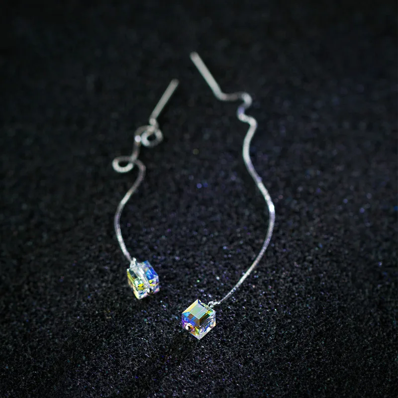 

s925 white fungus line female sen sweet synthetic crystal ear line temperament sugar cube ear chain ear jewelry