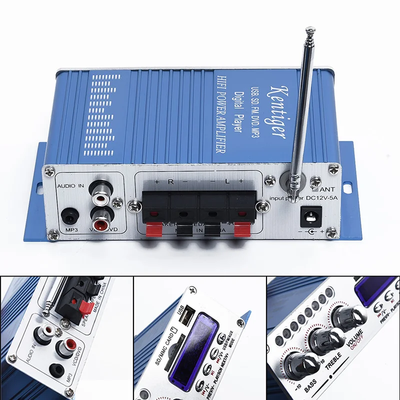 100W Power Mini HiFi Stereo 2 Channel Amplifier Car Home MP3 FM Audio Player New
