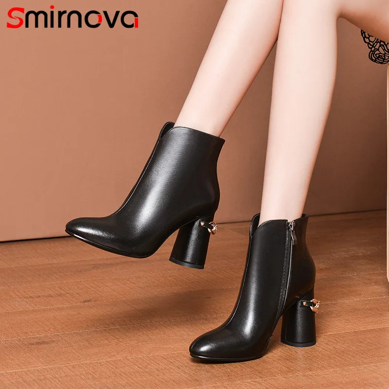 

Smirnova genuine leather boots 2020 autumn new arrival black female boots high heels shoes high quality genuine leather boots
