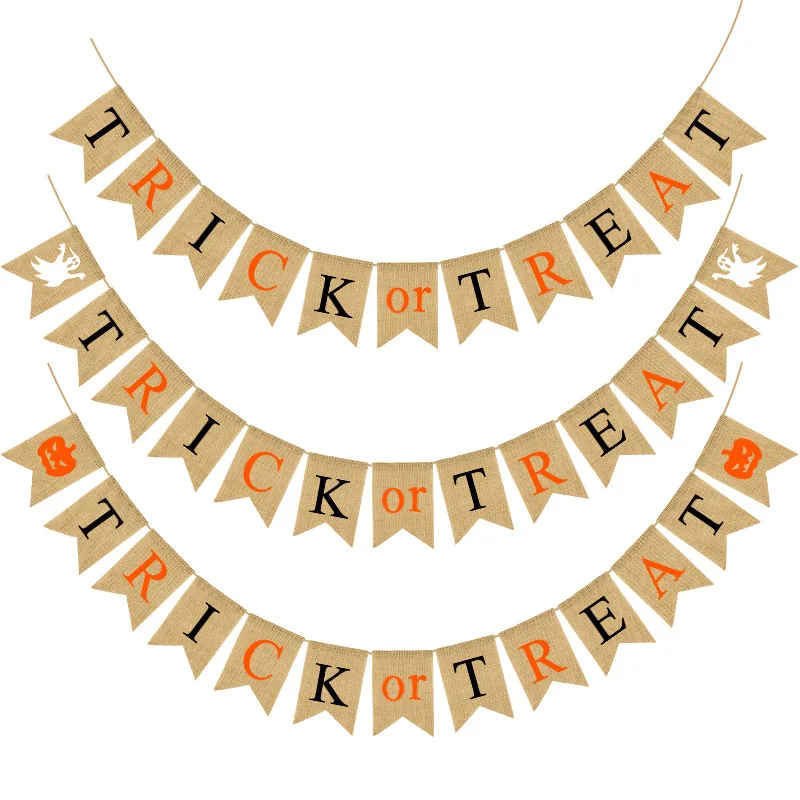 New Style Halloween Party Decoration Linen Hanging Flag Trick Or Treat Halloween Banner