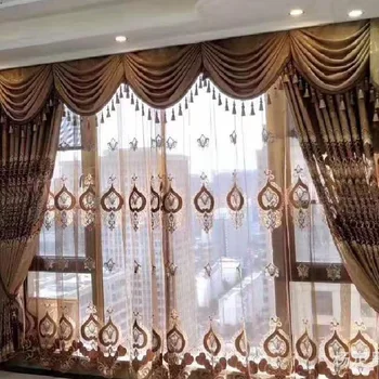 

High-end European-style Hollow Embroidered Curtain for Living Room Bedroom Villa Chenille Shading Curtain Yarn Finished Product