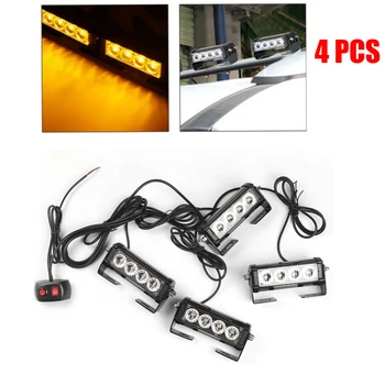 

4PCS 12V/24V Car Network Warning Light LED Amber Recovery Strobe Truck Flashing Emergency Grille Bar Light