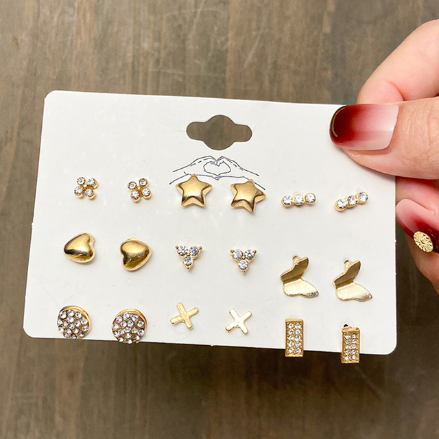 Geometric Gold Silver Color Cubic Zircon Crystal Stud Earrings Set For Women Fashion Pearl Earrings Gifts Jewelry