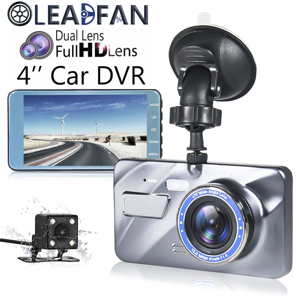Leadfan HD 4 дюйма с двойным объективом 1080P Скрытая широкоугольная камера для вождения