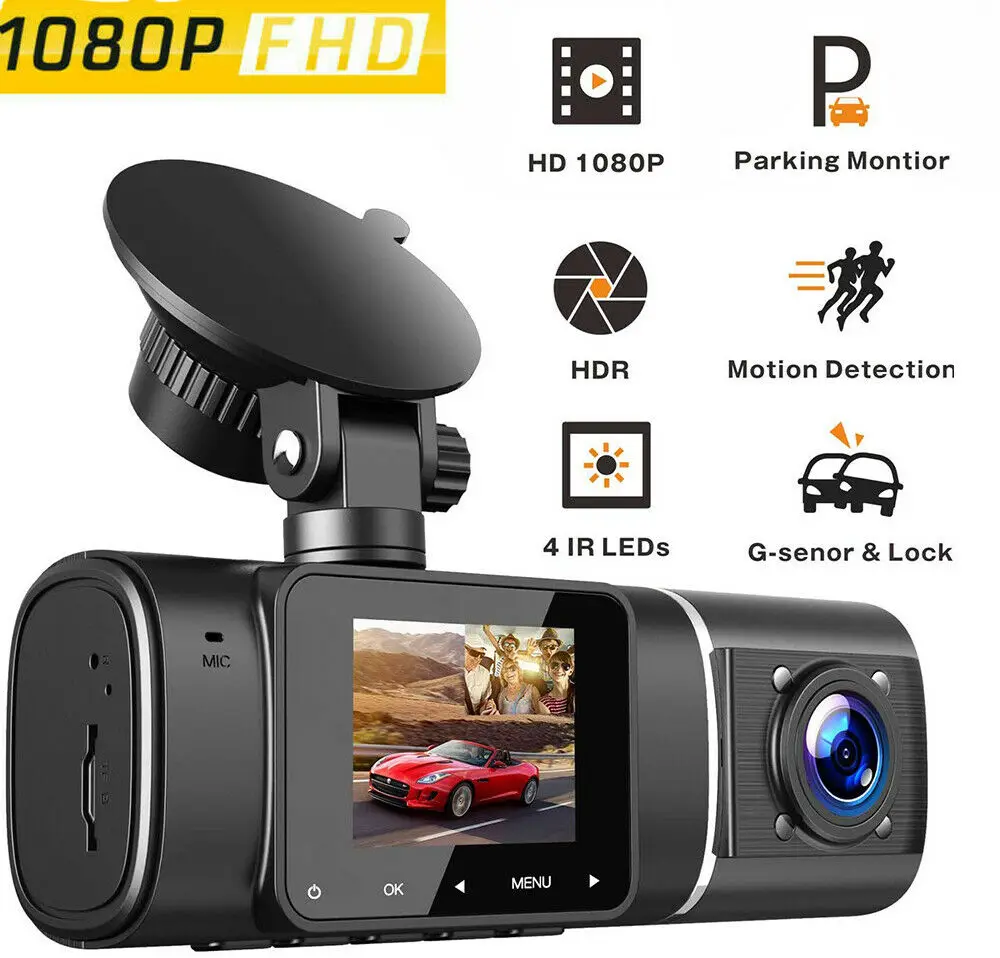 1080P HD Автомобильный видеорегистратор Камера с двойным DashCam фронтальная +