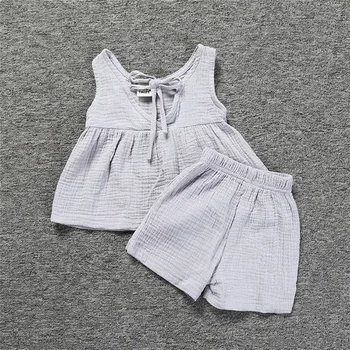 

2PCs Newborn Baby Girl Clothes Set Summer Kids Baby Girls Clothes Sleeveless Backless Solid Tops Shorts Outfit Baby Clothes Girl