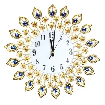 

Luxury Artificial Crystal Diamond Large Wall Clock Metal Living Room Wall Clock Home Art Decoration (#1 Gold)