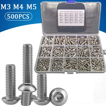 

500pcs M2.5 M3 M4 M5 Stainless Steel Hexagonal Screws Socket Head Socket Bolt Nut Kit 304 Countersunk Screws Mounting Hardware