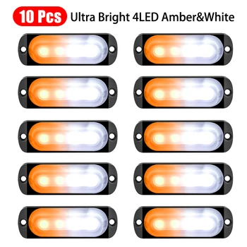 

10pcs Strobe 4 LED Light White Amber Emergency Hazard Flashing Tow Truck
