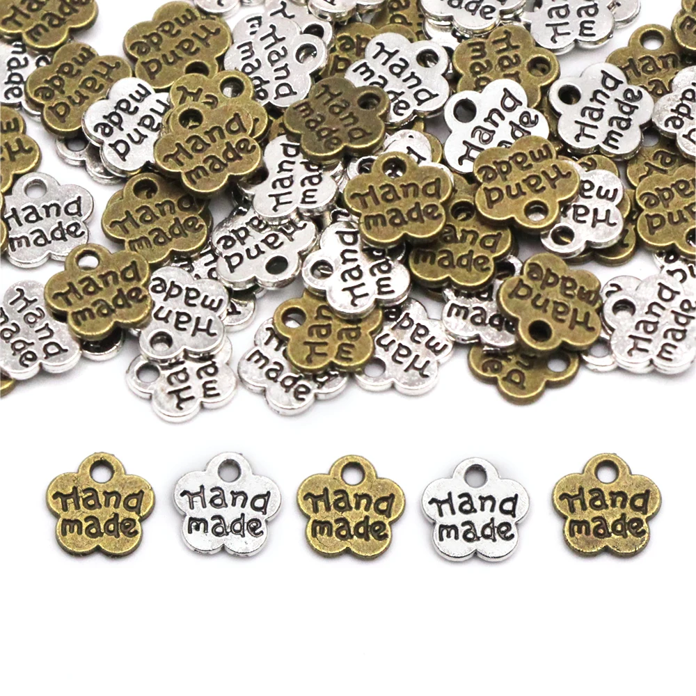 50Pcs Plum Flowers Metal Labels For Jewelry Sliver Bronze Handmade 8*8MM Hand Made Tags Hat/Bags Garment Accessories | Дом и сад