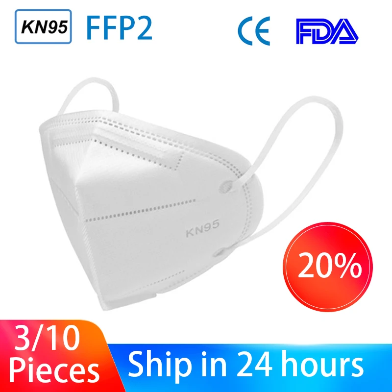 

3/5 Pcs KN95 FFP2 PM2.5 Dustproof Anti-fog And Breathable Face Masks Anti Smog Strong Protective Than KF94