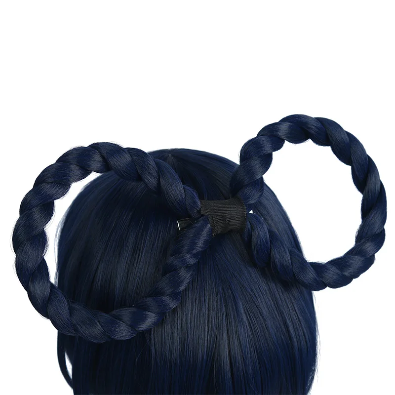 L-email wig Genshin Impact XiangLing Cosplay Wig Dark Blue Short Cosplay Wig Braided Wigs Heat Resistant Synthetic Hair